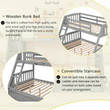 Wooden Twin Over Full Stairway Bunk Bed with Three Storage Drawer, Storage Staircase