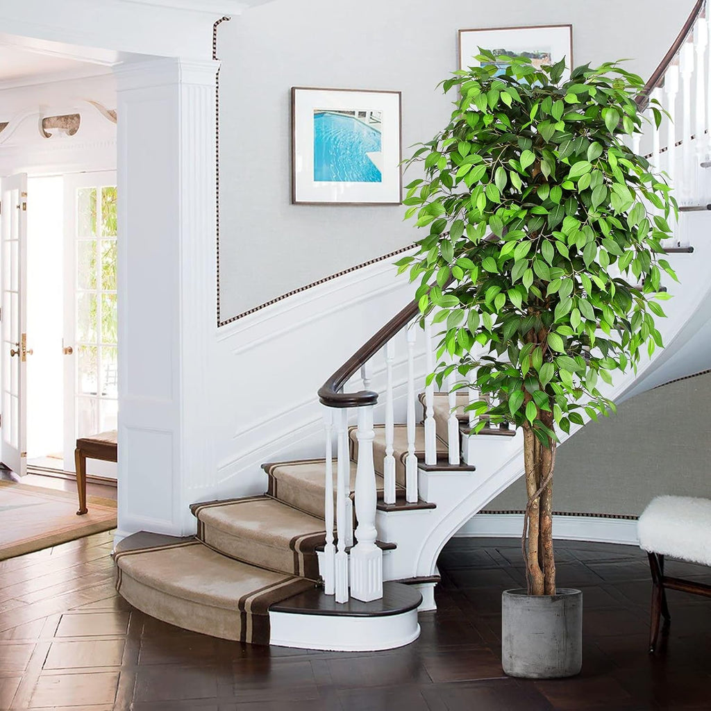 7ft Large Ficus Artificial Trees with Natural Curved Trunks, 84" Tall Lush Faux Tree Decor Indoor, Green Lifelike