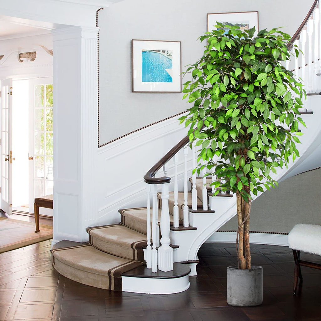 7ft Large Ficus Artificial Trees with Natural Curved Trunks, 84" Tall Lush Faux Tree Decor Indoor, Green Lifelike