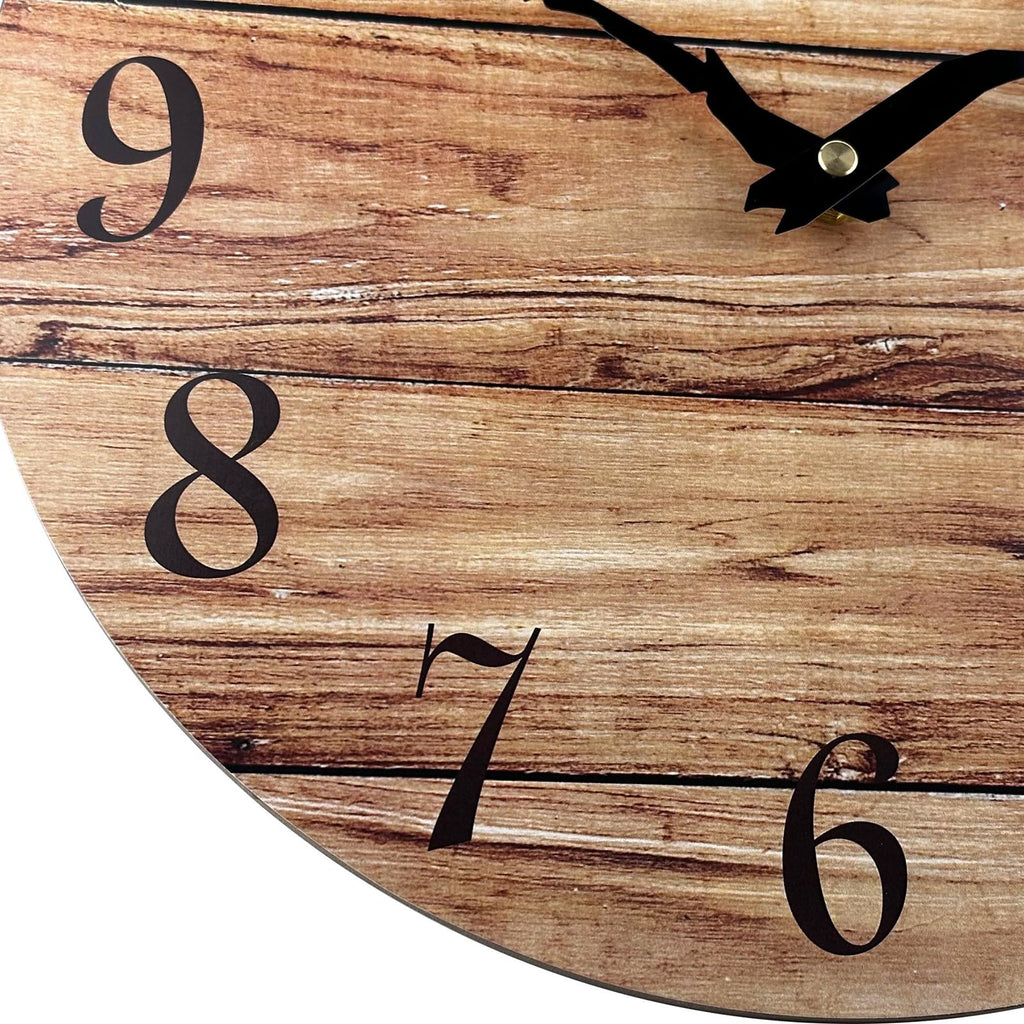 Extra Large Wall Clock, 16'' Frameless Wooden Wall Clocks with Silent Quartz Movement, Rustic Country Village Walnut