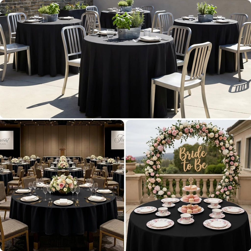 8 Pack Black Round Tablecloths 90 Inch for 36"-72" Table