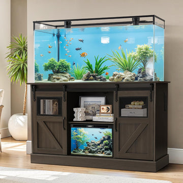 55-75 Gallon Fish Tank Stand with Power Outlet & Sliding Barn Doors