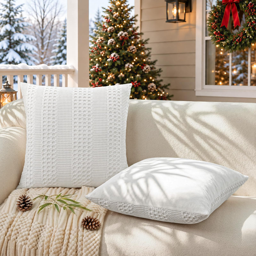 2 Pack Bamboo Fiber Pillow Covers - Waffle Weave, Ultra Soft & Breathable, Euro Shams Cotton Throw Pillow for Couch