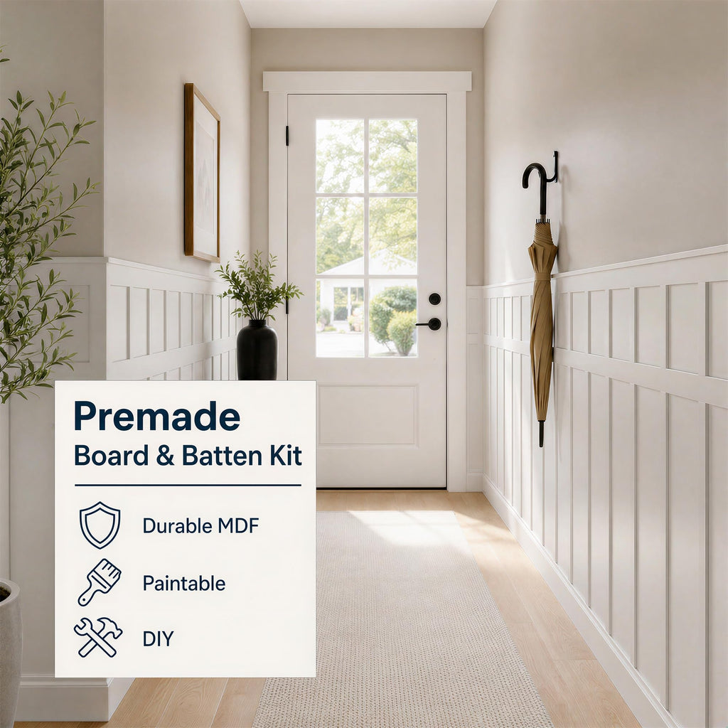 MDF Board and Batten Wainscoting Kit 180x70in Wall Panels