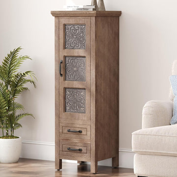 48'' Tall Accent Cabinet with Door, 16'' Wide Narrow Storage Cabinet with Drawer & Shelves for Small Space, Modern