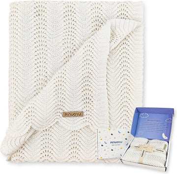 Soft Cotton Knitted Neutral Baby Blanket, 31"x40" White