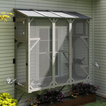 Large Window Catio Cat Window Box, Expandable Cat Catio for Indoor Cats, Outdoor Enclosure with 4 Platforms, 3 Doors