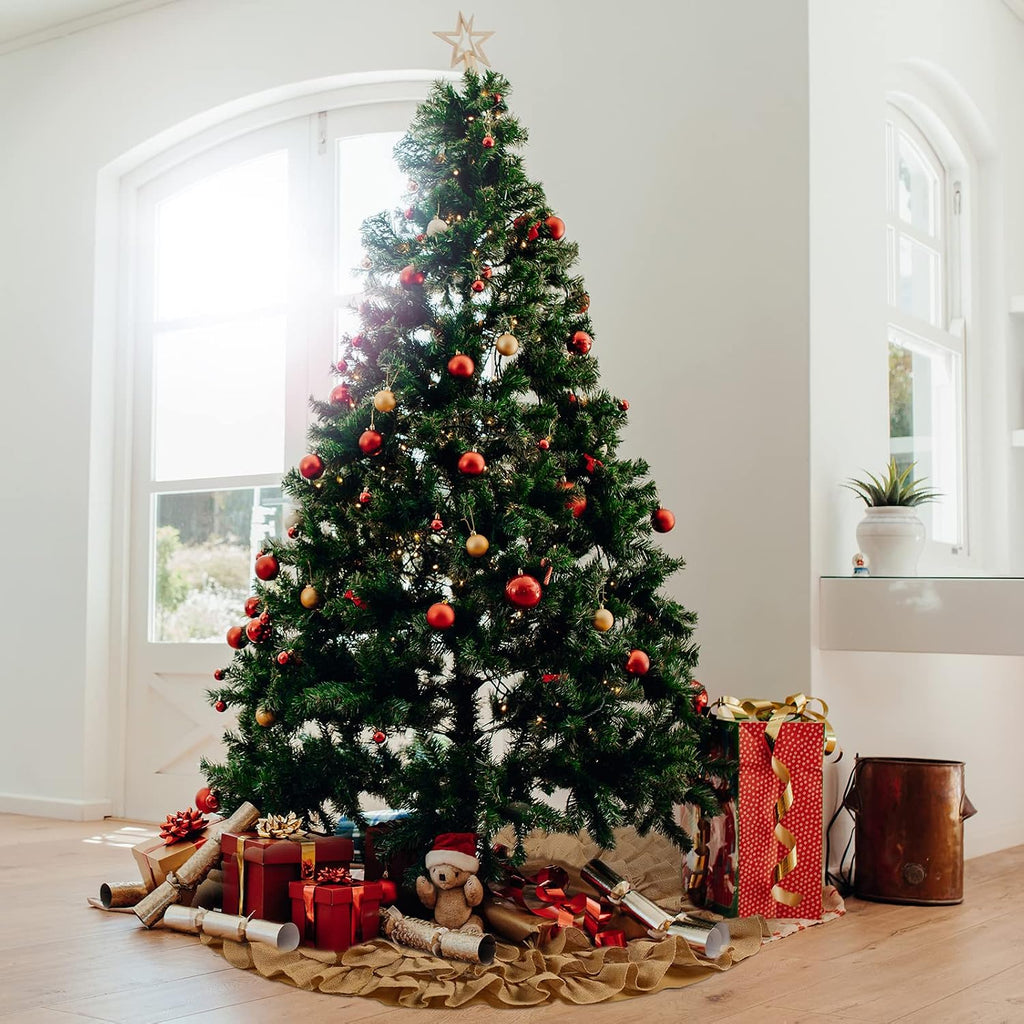 Burlap Christmas Fall Tree Skirt Boho Ruffled Trim Christmas Tree Collar Linen Rustic Skirt Decorations for Farmhouse