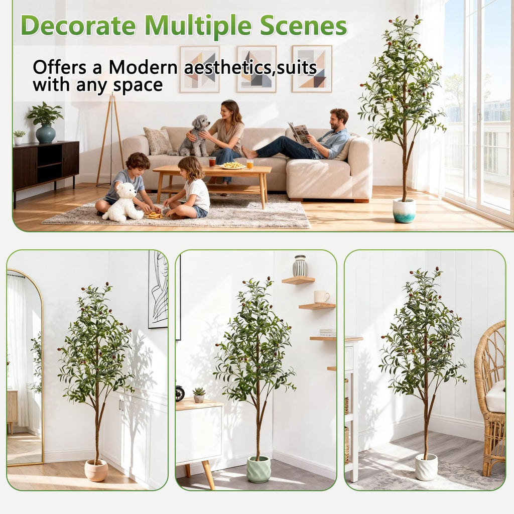 5Ft Artificial Olive Tree with Moss & Basket - Indoor Tall Faux Olive Tree in Planter, Large Fake Olive Silk Tree