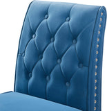 Blue Velvet Dining Chairs, DRM'SCUUM Comfy Dining Room Chairs, Soft Blue Velvet with Fabric Buttons and Nails