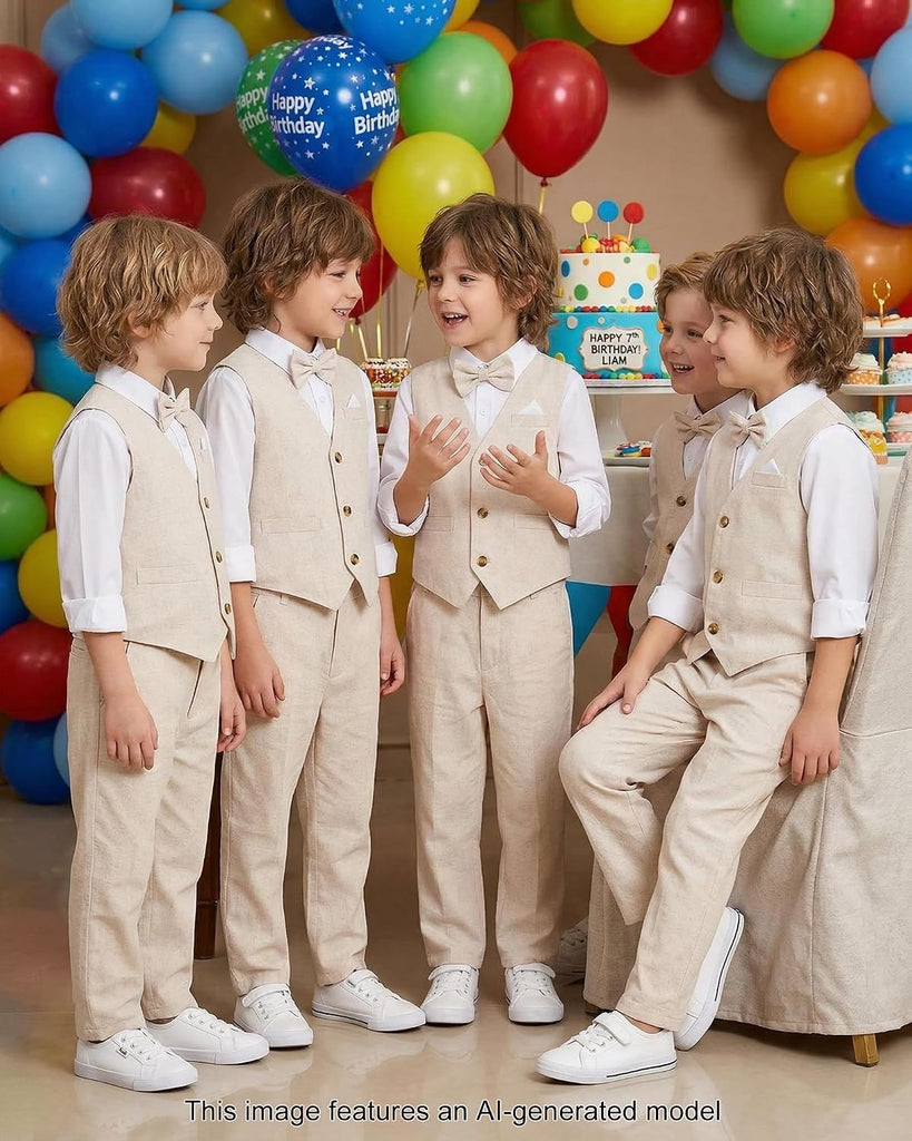 Boy Suit Cotton Linen Tuxedo Clothes Set Baby Formal Outfit