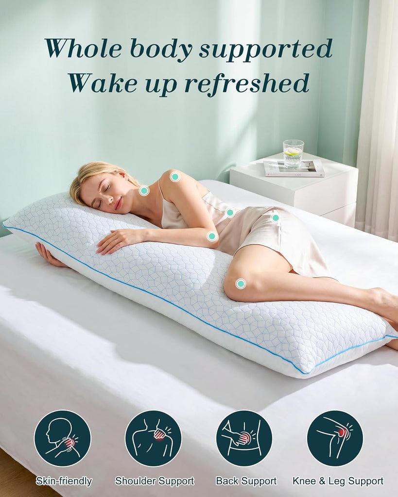 Cooling Body Pillows for Side Sleeper, Double Sided for Hot Sleepers, Firm Shredded Memory Foam Long Pillow for Bed