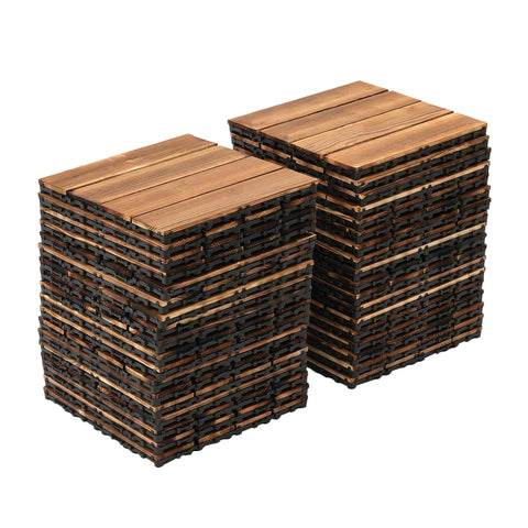 36 Pack Hardwood Interlocking Deck Tiles, Solid Scots Pine Board, Water Resistant Outdoor Patio Pavers or Composite