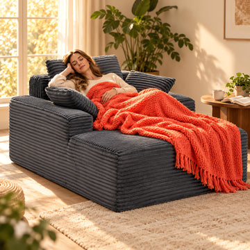 63'' Boneless Chaise Lounge Chair Indoor, Comfy Oversized Chair, Corduroy Upholstered Fluffy Cloud Couch, Deep Seat
