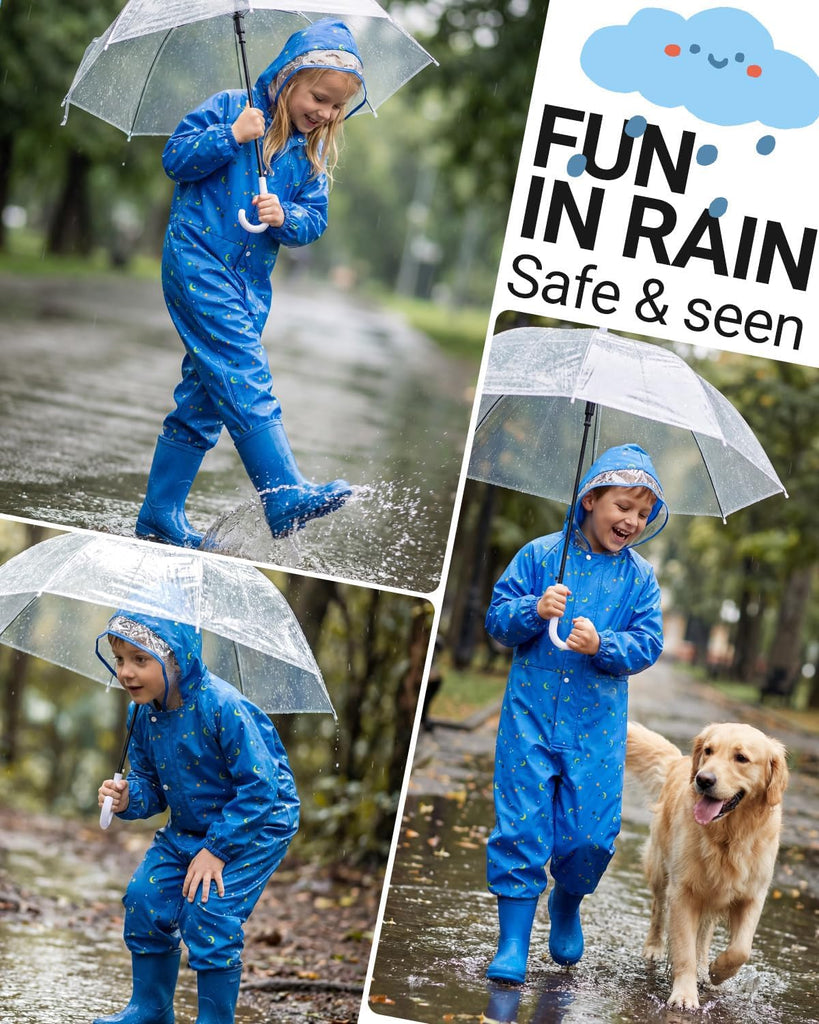 Kids Rain Suit Toddler Hooded Rainsuit Poncho Full Body One Piece Coveralls Raincoat for Girls and Boys