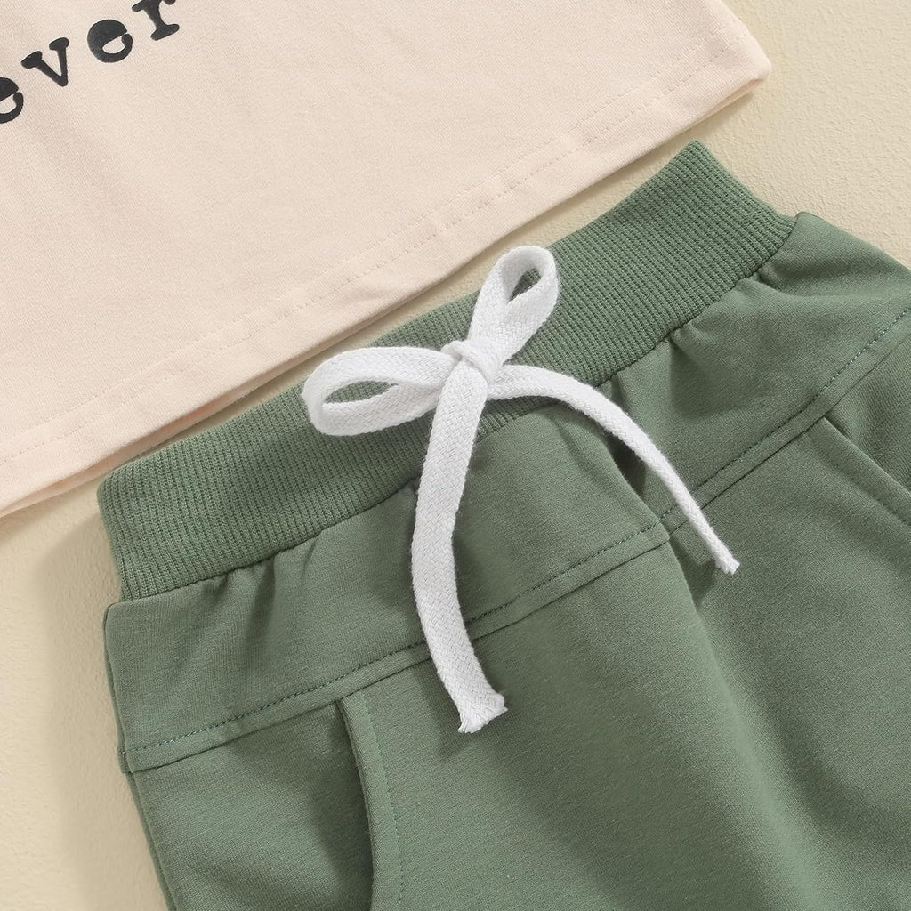 Toddler Boy Summer Outfit Infant Baby Boy Clothes Letters Short Sleeve T-shirt Top Elastic Waist Shorts Set 2Pcs