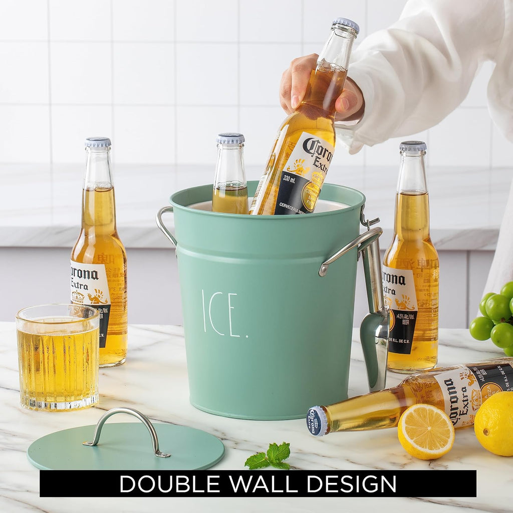 Ice Bucket with Scoop - Stainless Steel Bucket with Handle, Lid and Ice Scooper - 4 Qt. Storage Bin for Ice Cubes