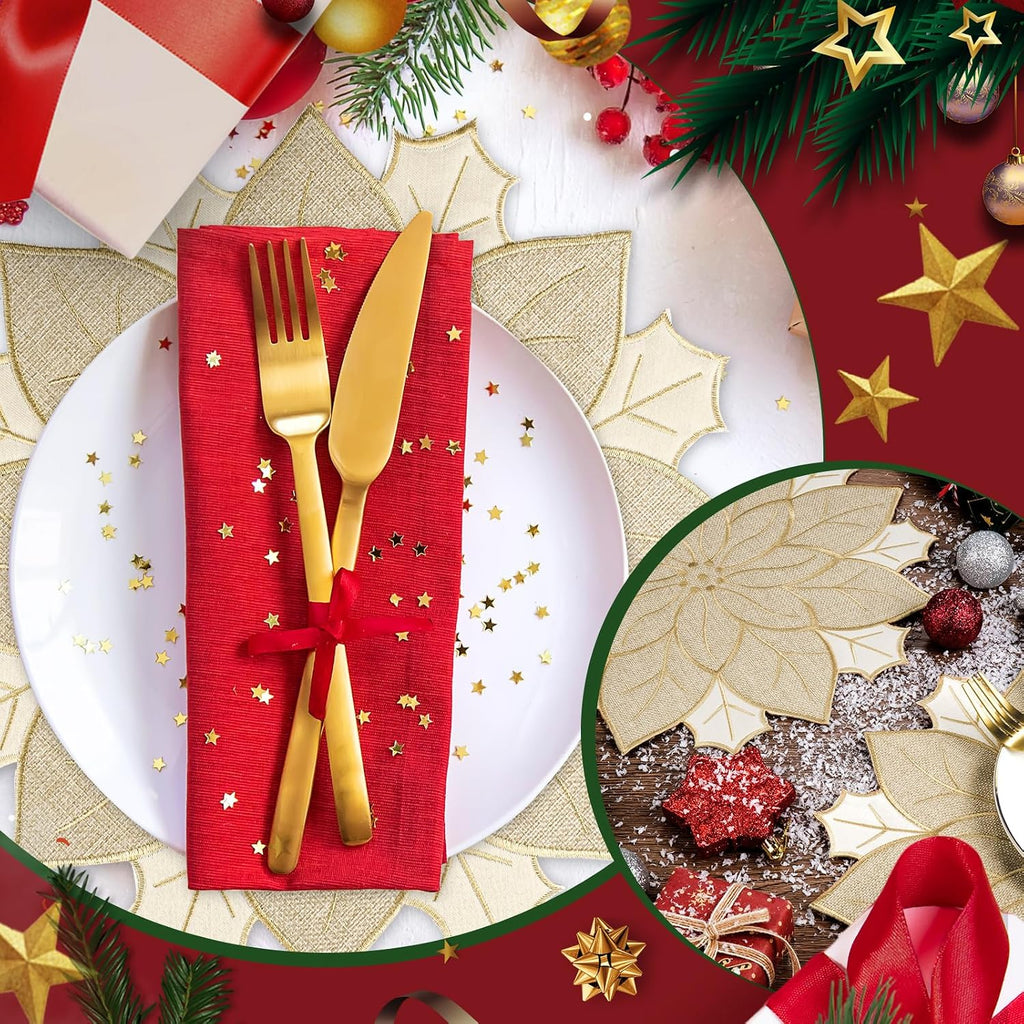 Christmas Placemats Set of 6 Christmas Decorations Indoor Round Placemats for Winter Holiday Party Kitchen Dinning
