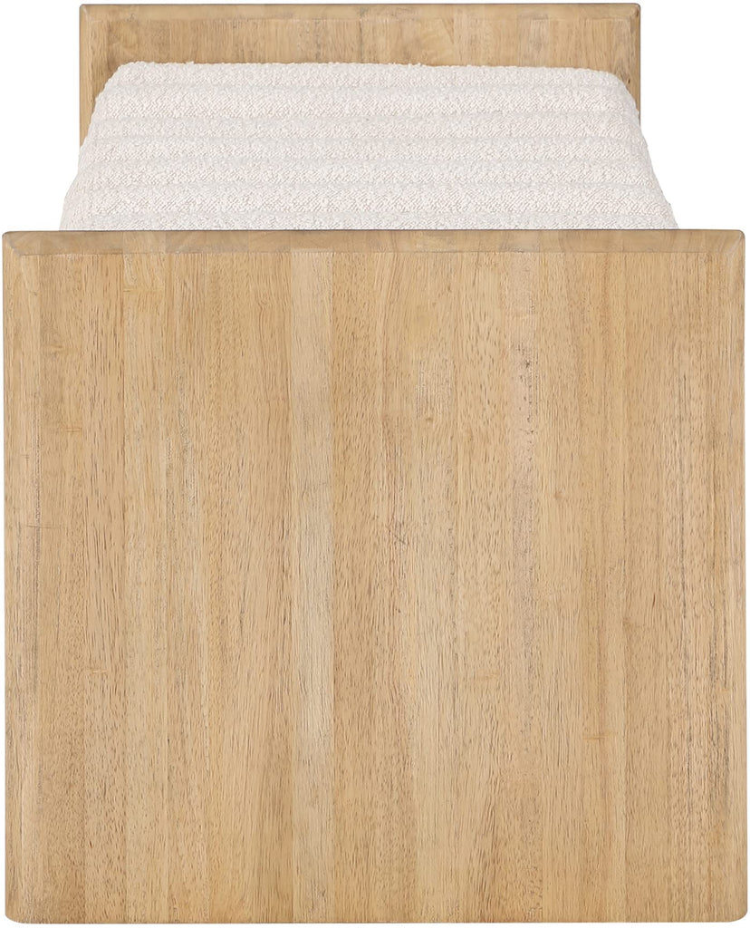 179Cream Waverly Collection Modern | Contemporary Bench with Solid Wood Rich Natural Finish, Luxurious Cream Boucle