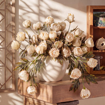 8 Pcs 27.5'' Artificial Peony Long Stem Flowers Bulk, Champagne