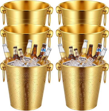 3.3 Qt / 3 L Champagne Ice Buckets Stainless Steel Ice Bucket with Handles,Drink and Wine Chiller Great Bar - Set of 6