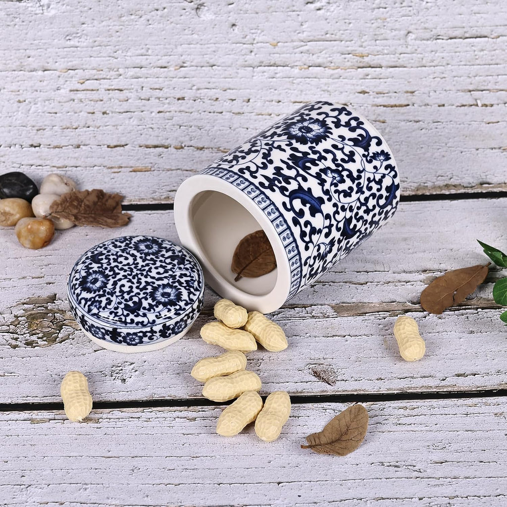 Chinese Traditional Antique Style Blue and White Porcelain Ginger Jar Ceramic Covered Jar Flower Vase with Lid, Ming - Set of 3