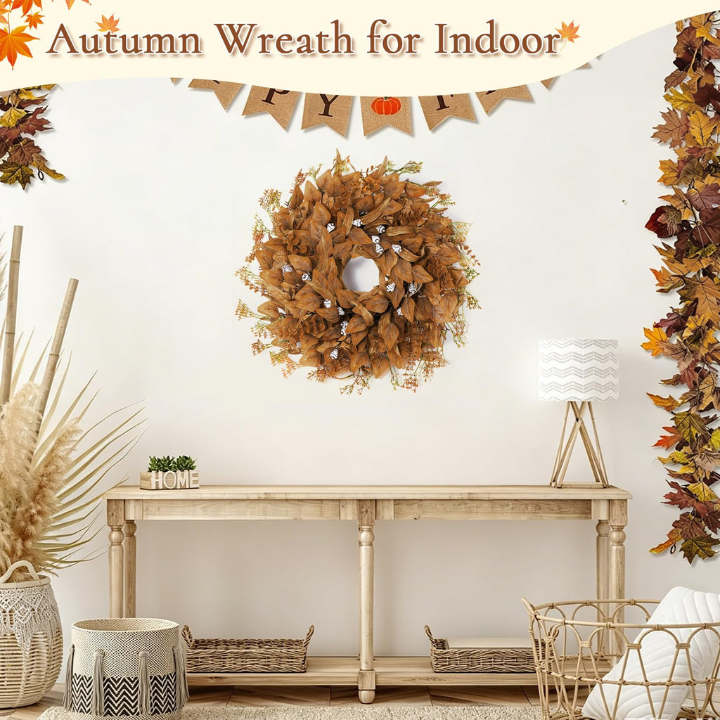 28 Inch Fall Wreath for Front Door, Artificial Eucalyptus Porch Decor