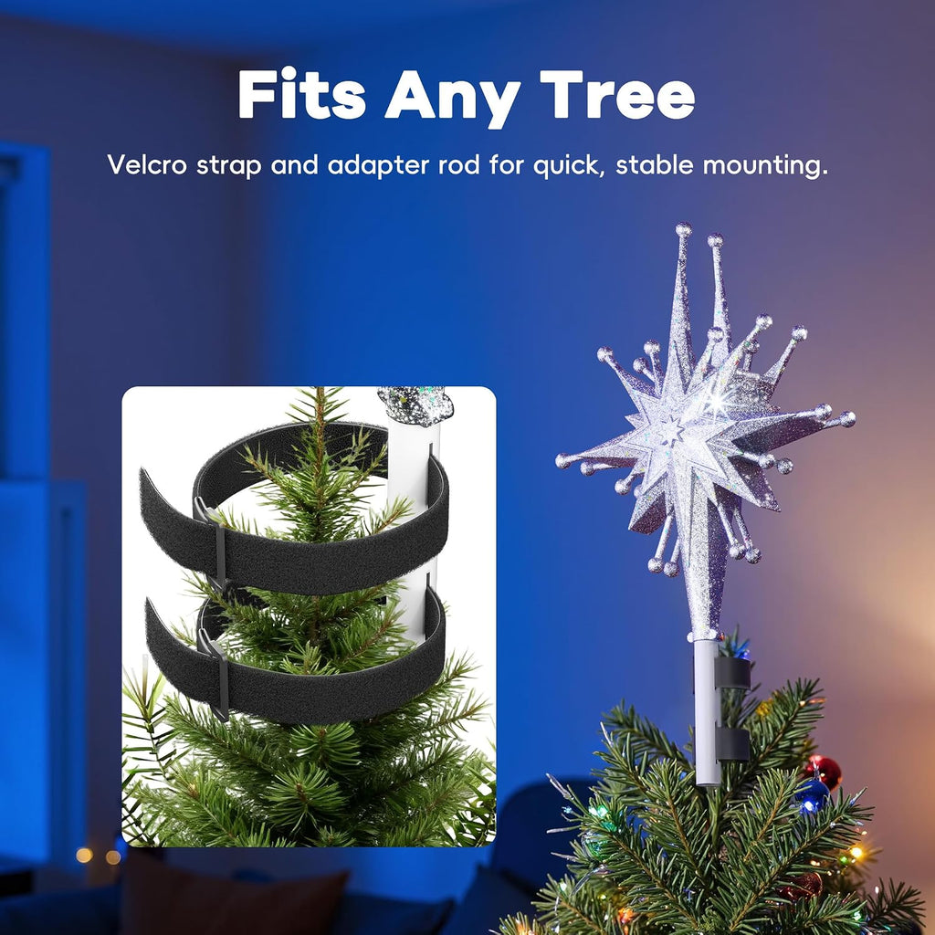 Christmas Tree Topper with Wide Coverage Light, Frosted Silver