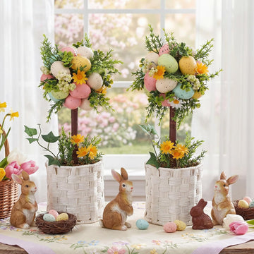 Easter Egg Tree Tabletop Decor 16 Inch Topiary Easter Decorations Party Wedding Holiday Spring Summer Party - Set of 2
