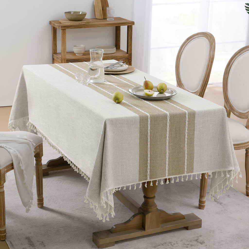 Fall Linen Rectangle Tablecloth with Tassel, 55 x 70 Inch