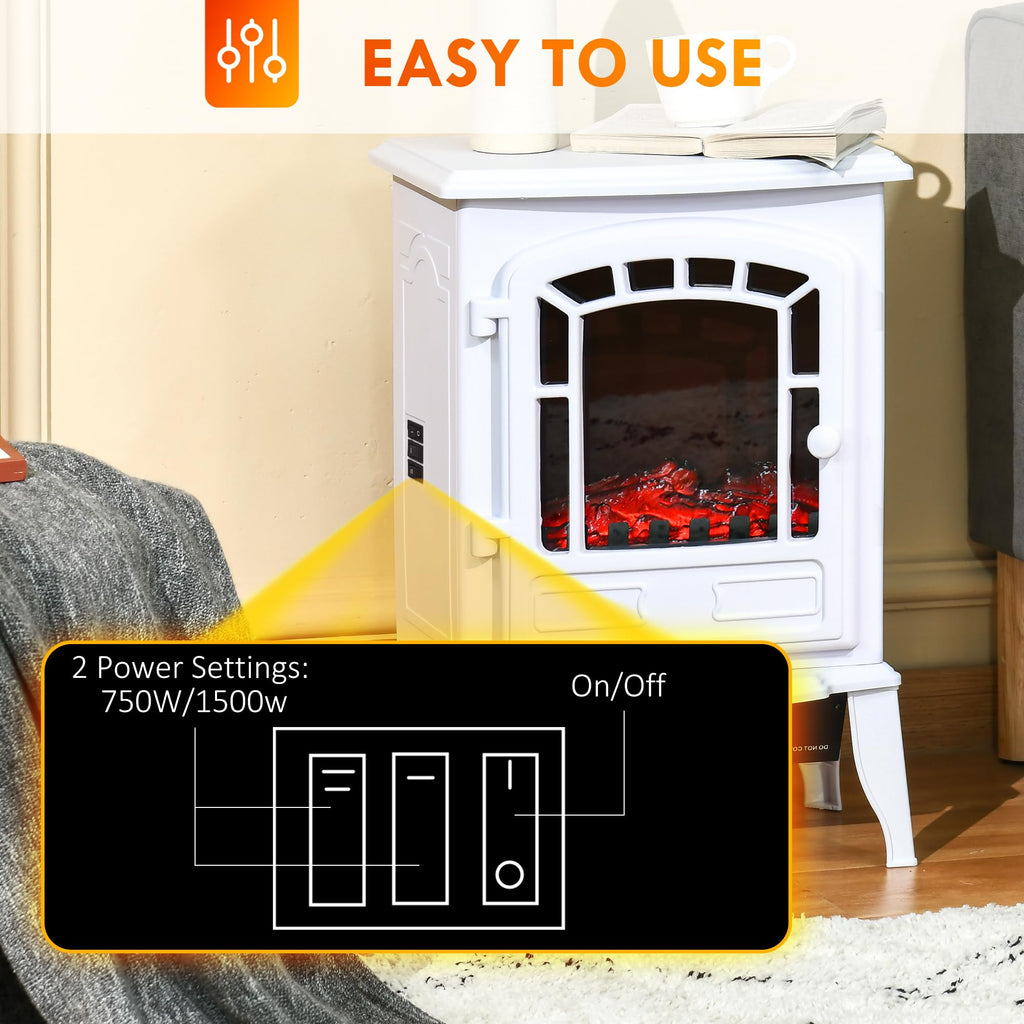 22" Electric Fireplace Stove with Door 750W / 1500W White