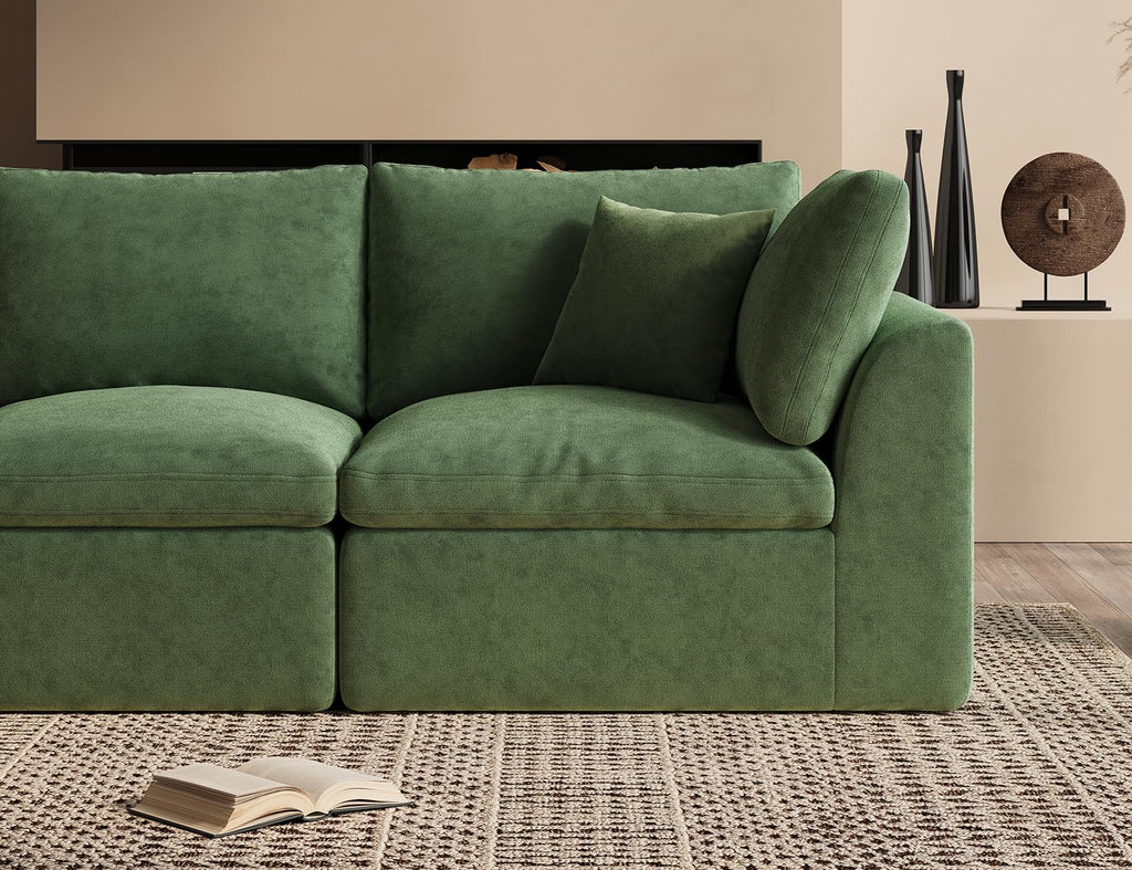 Oversized Cloud Couches, Boneless Sectional Couch with Ottoman, 7 Seater Large Modular Sectional Sofa, Green