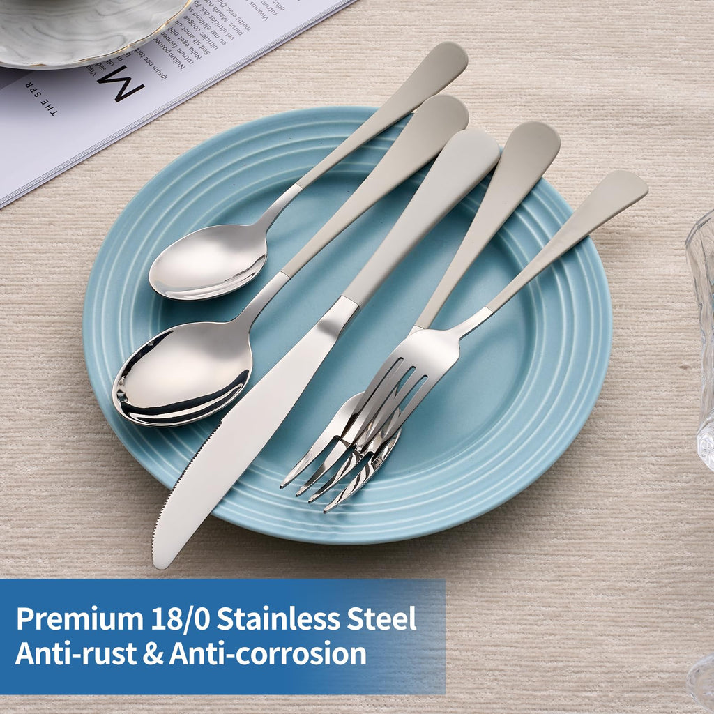 20-Piece Off White Silverware Set, 18/0 Stainless Steel Off White Handle Flatware Set, Service for 4, Modern Cutlery