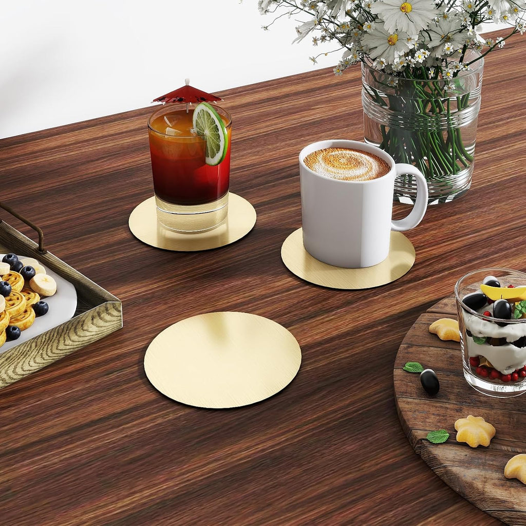 Stainless Steel Coasters, 4 Inches Gold Mirror Coasters, Non Slip Eva Base Round Modern Coaster for Drinks - Set of 24