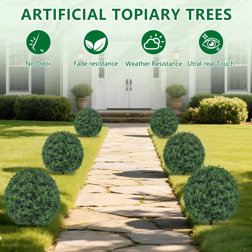 2 Pack 27.6" Artificial Boxwood Topiary Ball with Spikes for Outdoor