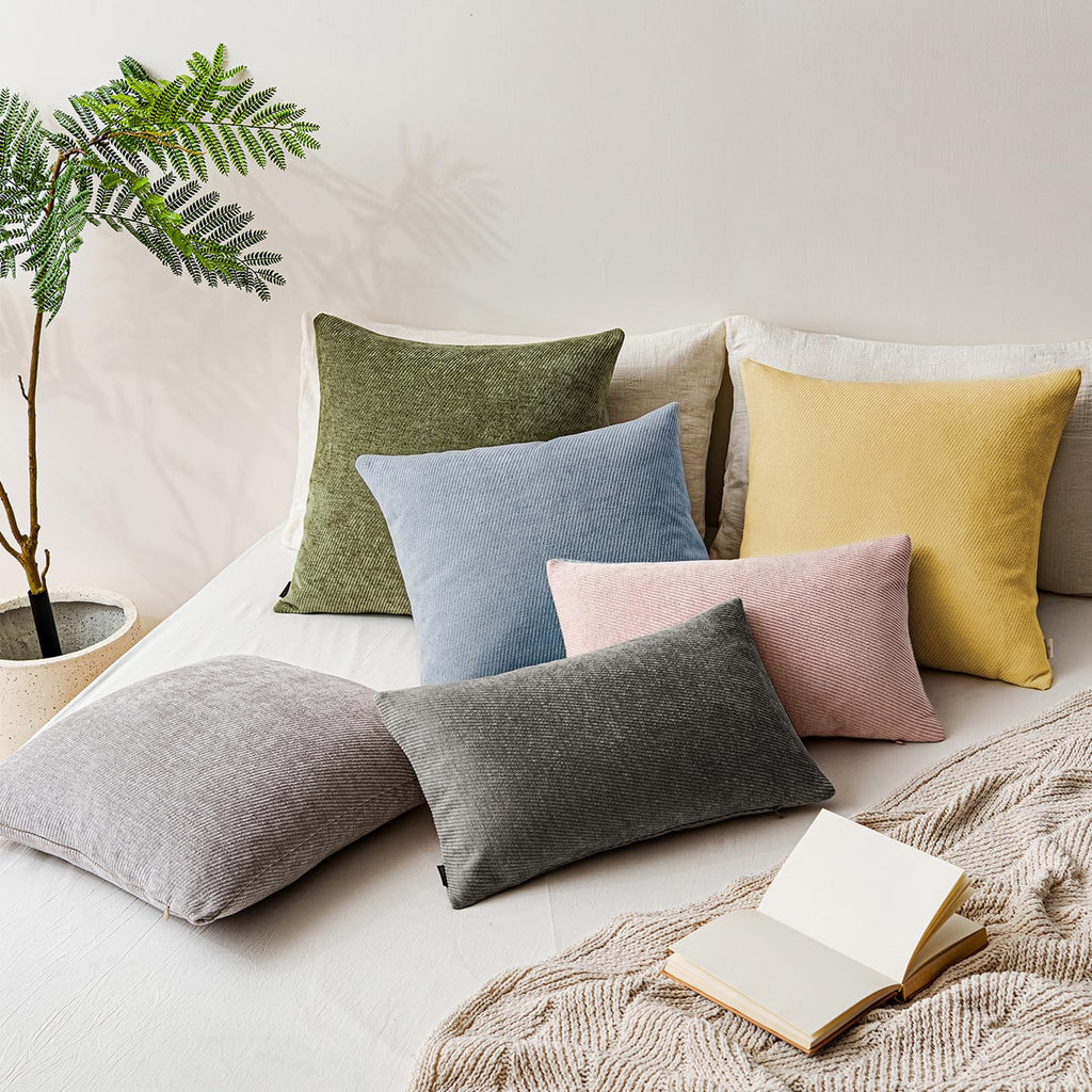Pack of 2 Decorative Chenille Throw Pillow Covers with Twill Cushion Covers for Sofa Living Room Couch Bed 20x20 Inch