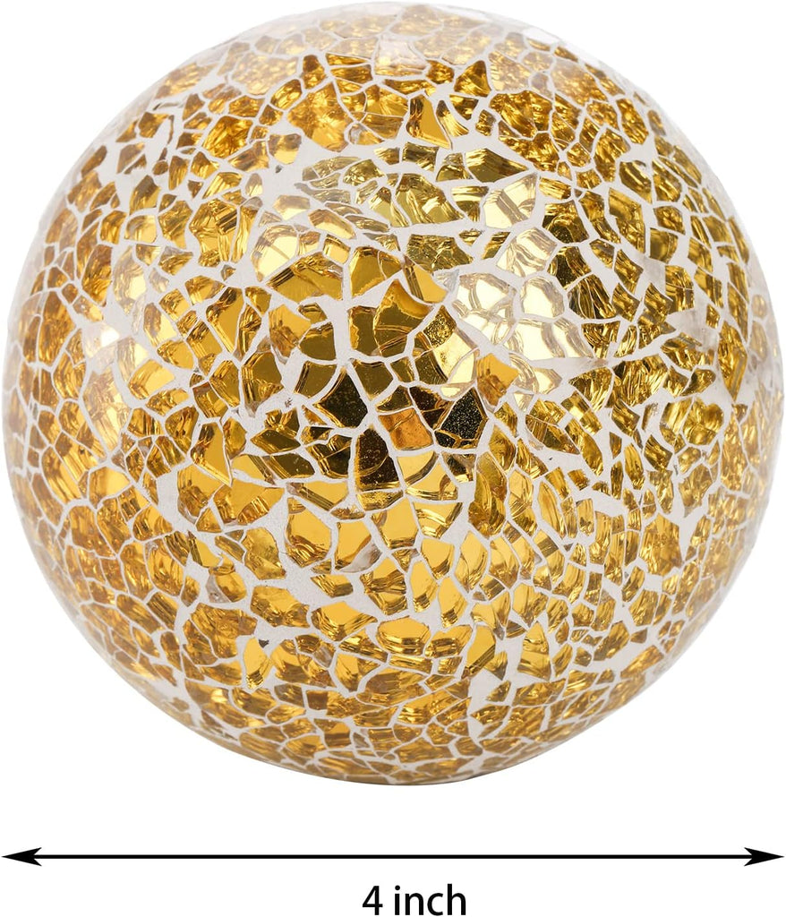 Inch Gold Mosaic Glass Orbs, Decorative Balls Mosaic Spheres for Vase Fillers, Dinning & Coffee Table - Set of 3