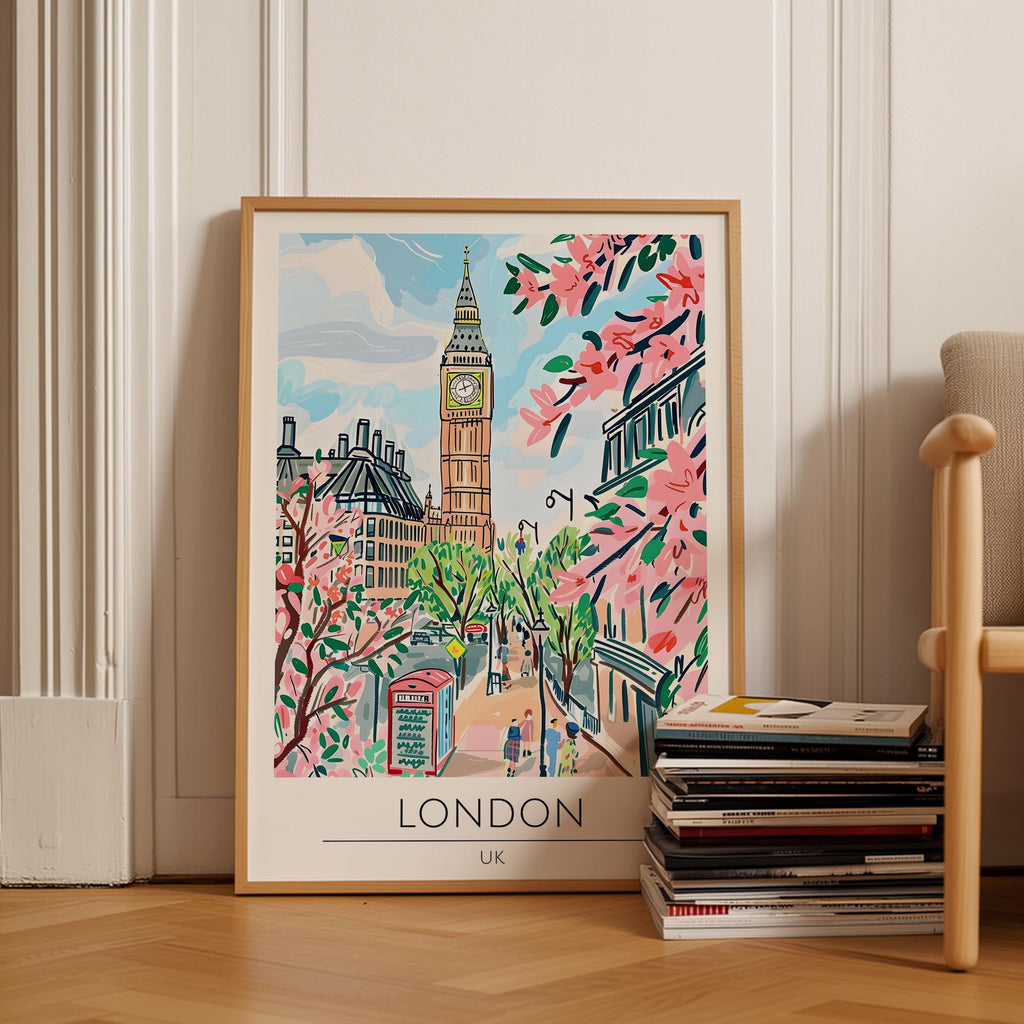 London Travel Poster, Premium Giclee Fine Prints - Modern Watercolor Aesthetic Wall Decoration, Eclectic Trendy Boho