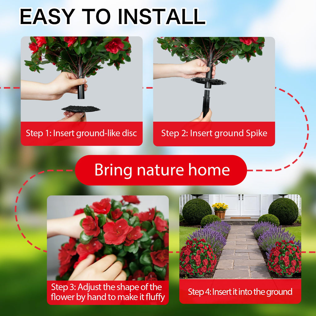 Artificial Topiary for Outdoors, UV Resistant Artificial Outdoor Shrubs Red