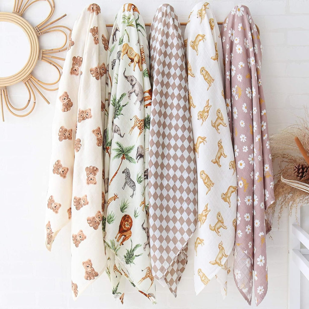 Muslin Swaddle Blankets, Baby Swaddling Wrap Nursery Blanket Unisex, Soft 70% Viscose from Bamboo and 30% Cotton