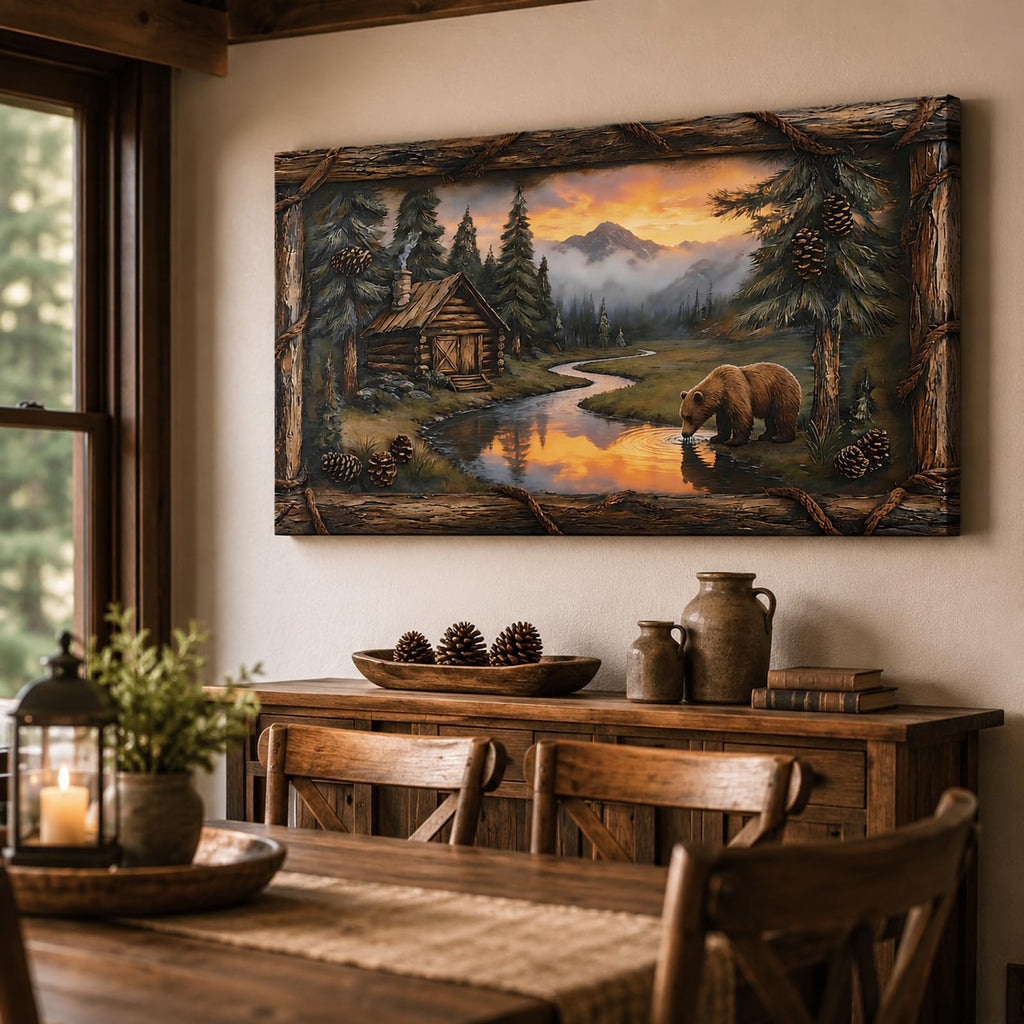 Wildlife Bear Wall Art Rustic Cabin Wall Decor Canvas Prints Lodge Decorations Forest Canvas Rustic Painting Poster