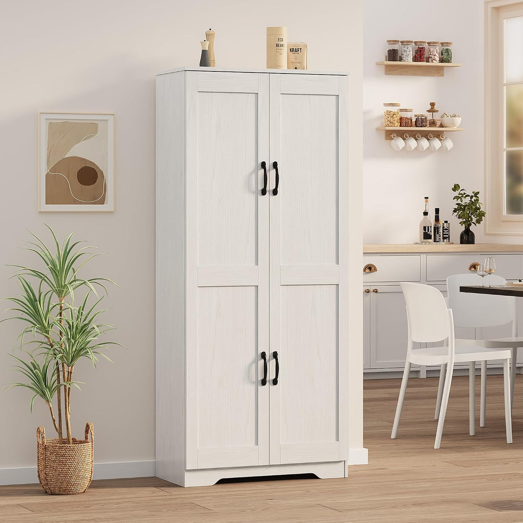 Kitchen Pantry Cabinet, Freestanding White Pantry Storage Cabinet, 60 in Cupboard, Tall Bathroom Storage Cabinet with