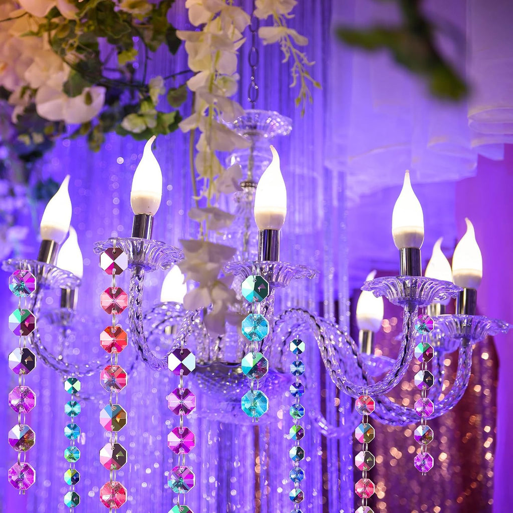 Crystal Garlands Acrylic Octagon Bead Strands 14mm Iridescent Clear Diamond Hanging Chandelier Chain Ornament String