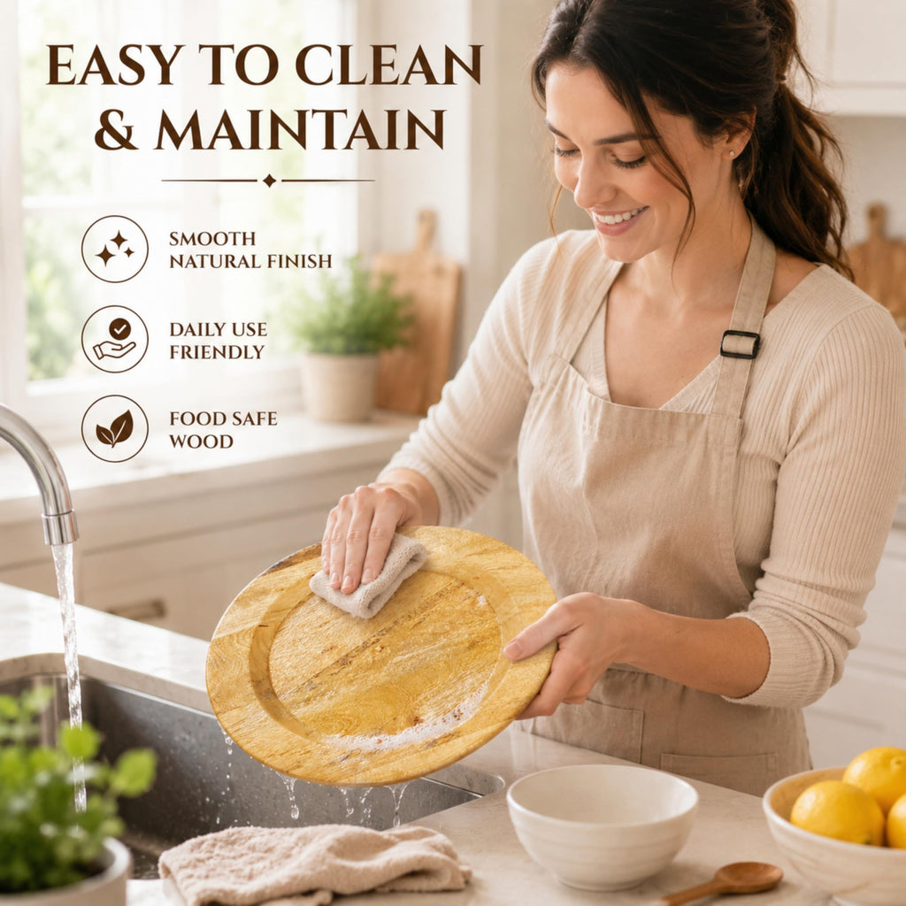 Wood Charger Plates 2-Pack, 13in Round Rustic Serving Platter