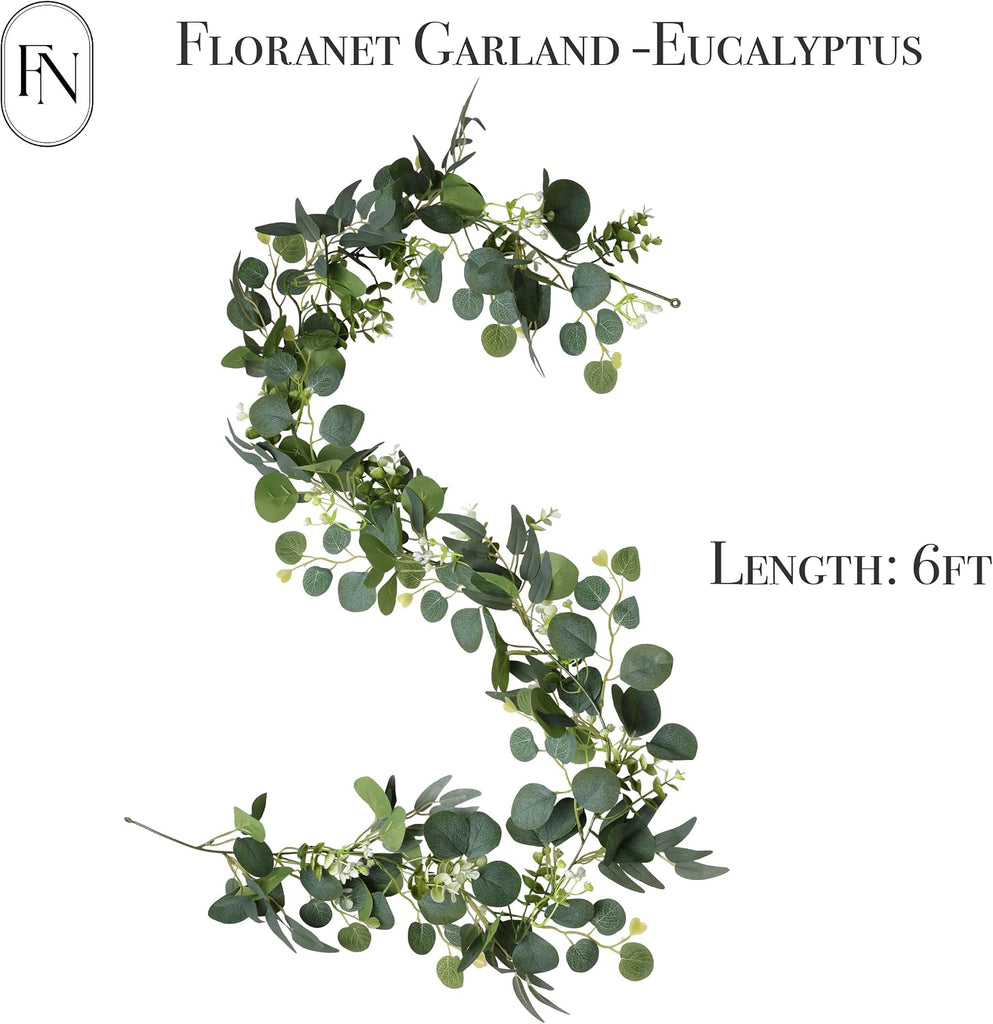 FEET Artificial Eucalyptus Garland Faux Silk Leaf Silver Dollar Eucalyptus Leaves Vines Handmade Garland - Set of 2
