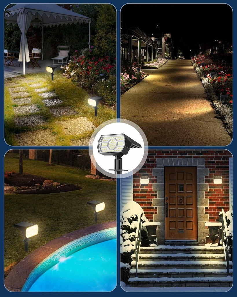 Solar Lights Outdoor Waterproof IP68, 3 Lighting Models Solar Powered Spot Lights Outdoor, 56LED Solar Light Dusk to