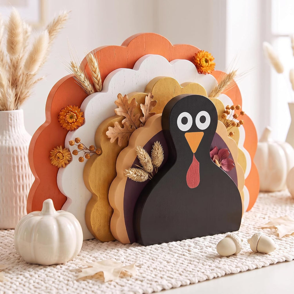 Stackable Wooden Fall Table Turkey Decor
