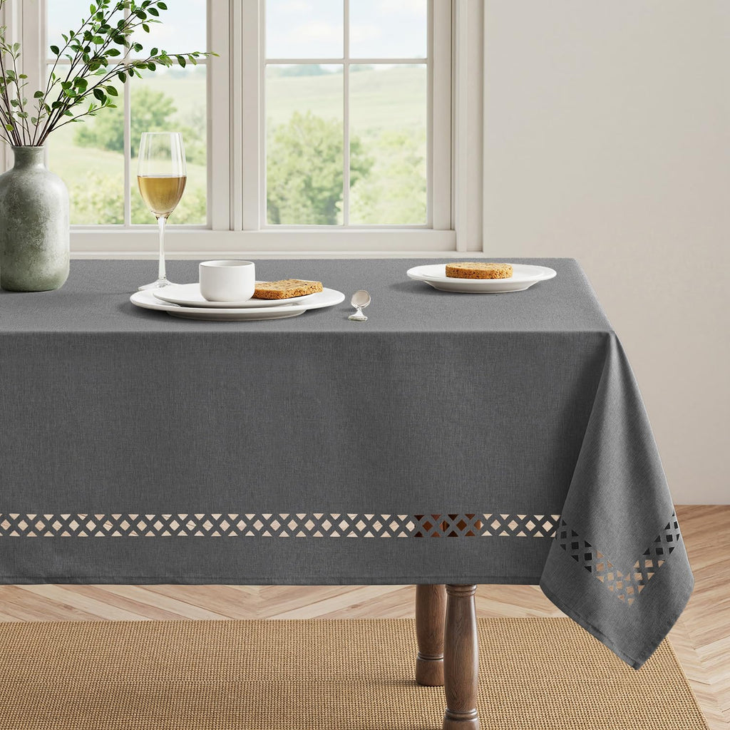 Grey Rectangle Tablecloth with Decorative Cutouts 52x70 Inch
