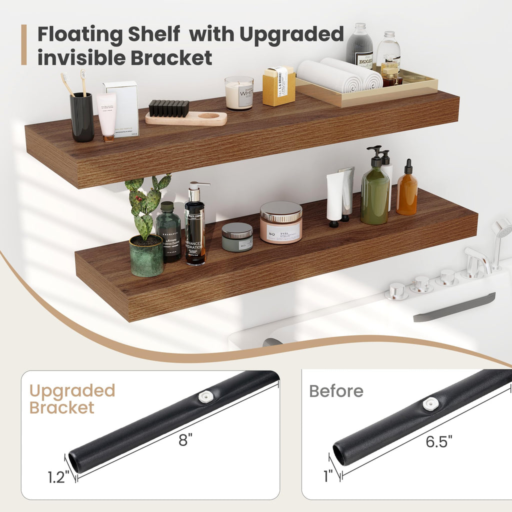 36 x 12 Deep Floating Shelves Wall Mounted Set of 2 Walnut