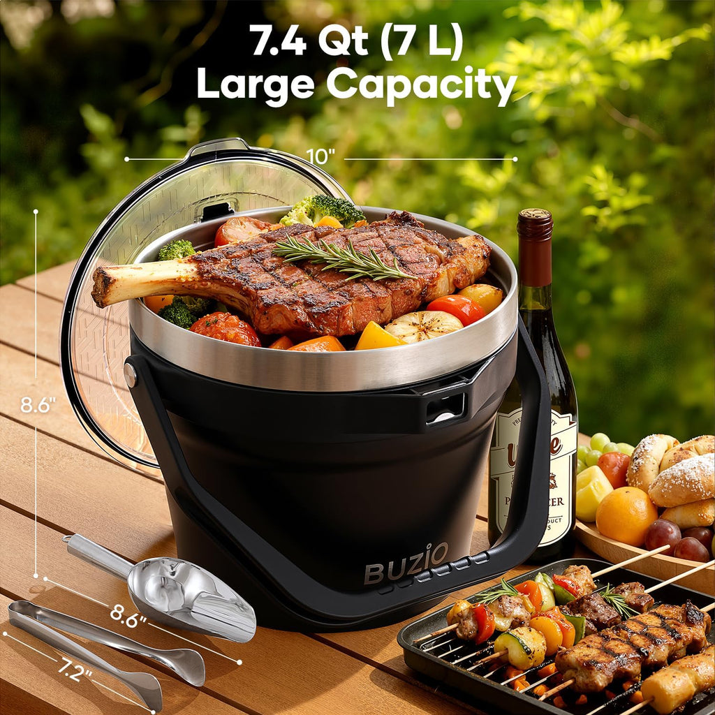 7.4 Qt/7 L Large Insulated Ice Bucket with Lid and Scoop & Tongs